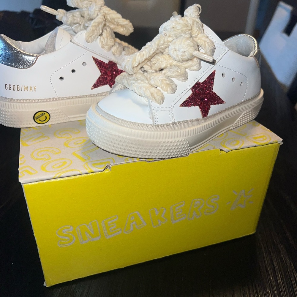 Golden Goose Kids White Sneakers with Glittery Red Star